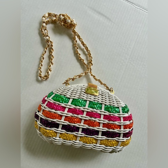 Vintage 70s purse picnic basket style plastic coated wicker shoulder bag EUC - Picture 11 of 15